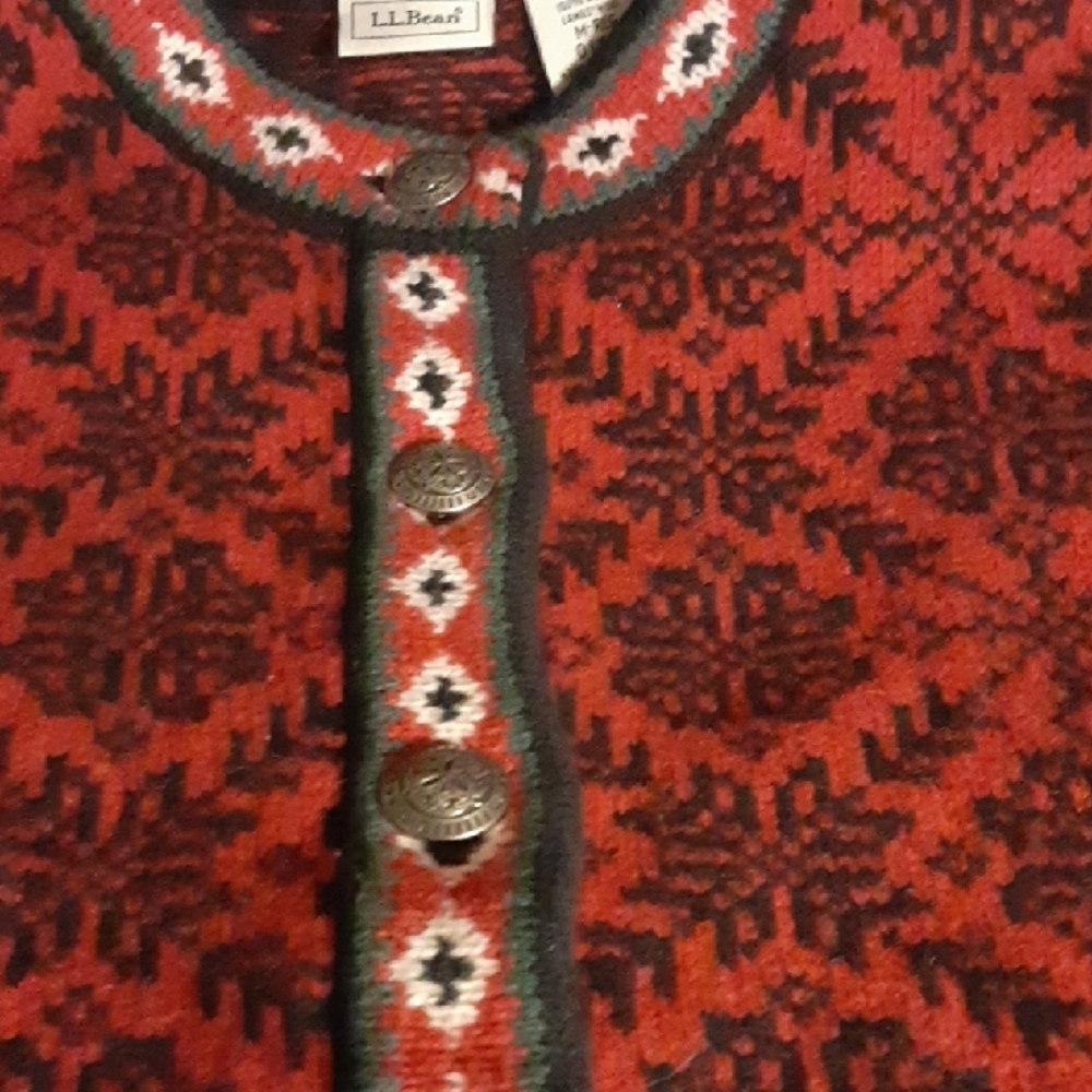 Vtg Woman L.L. Bean Nordic Red and Black Cardigan sweater. Sz M - Picture 4 of 16
